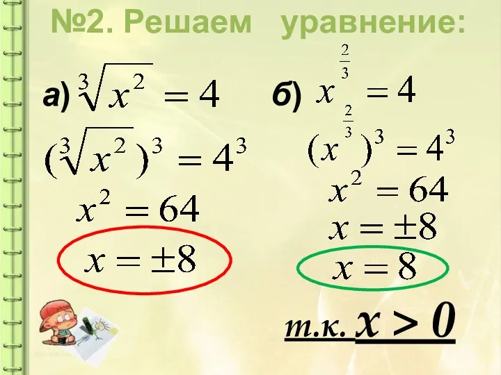 а) т.к. x > 0 б) №2. Решаем уравнение: