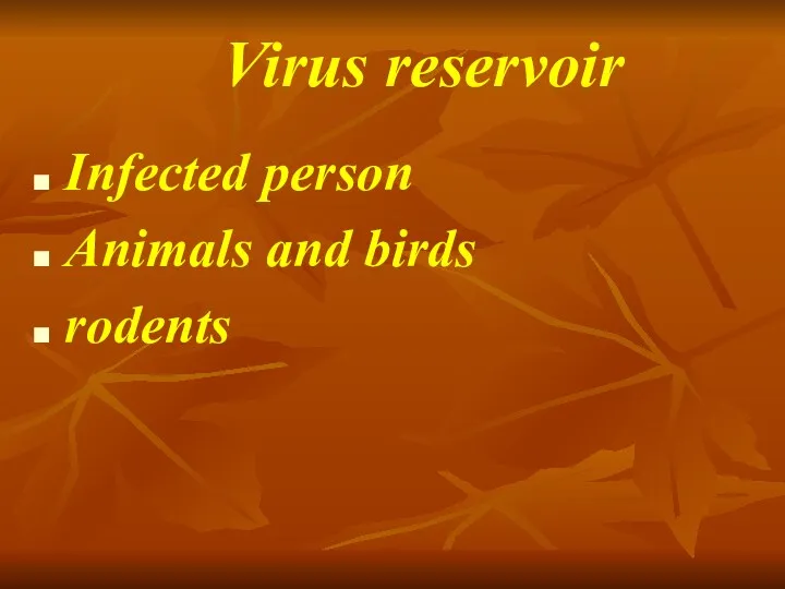Virus reservoir Infected person Animals and birds rodents