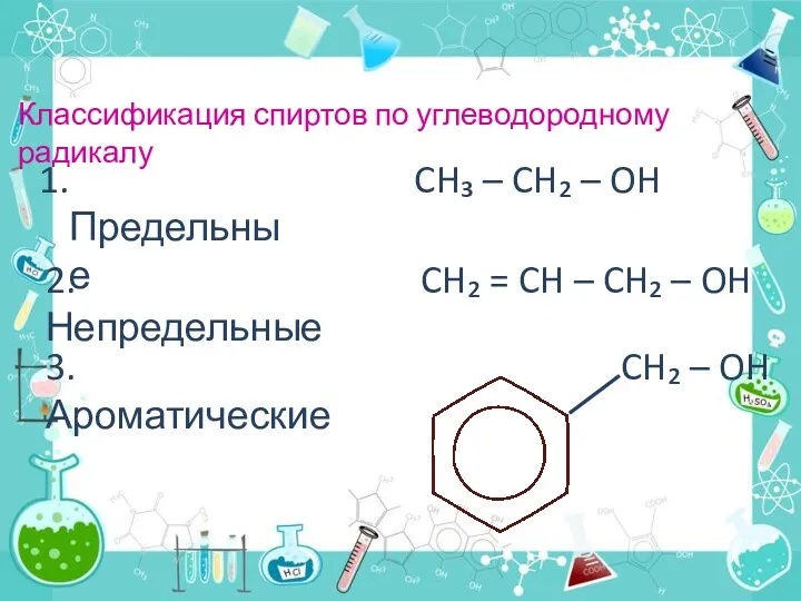 Классификация спиртов по углеводородному радикалу 1. Предельные CH₃ – CH₂