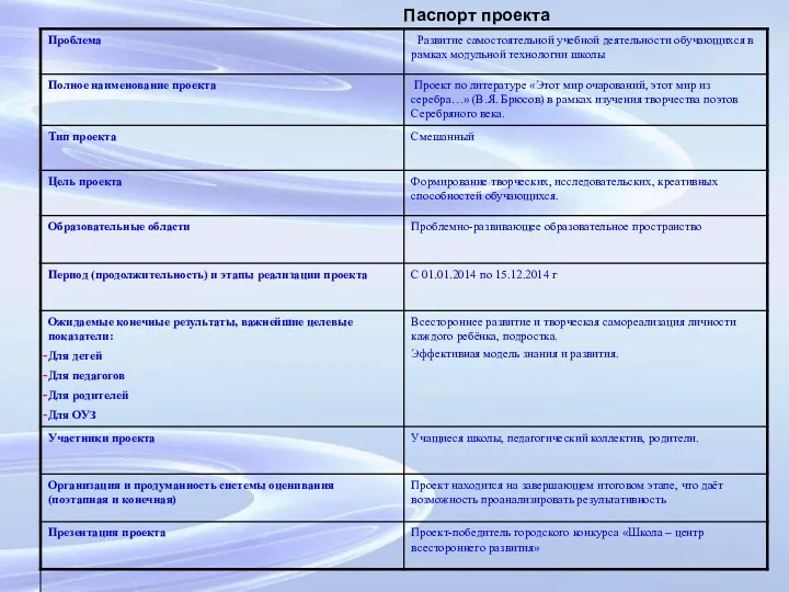 Паспорт проекта