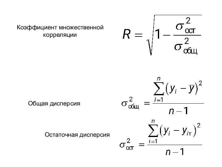 Общая дисперсия Остаточная дисперсия Коэффициент множественной корреляции