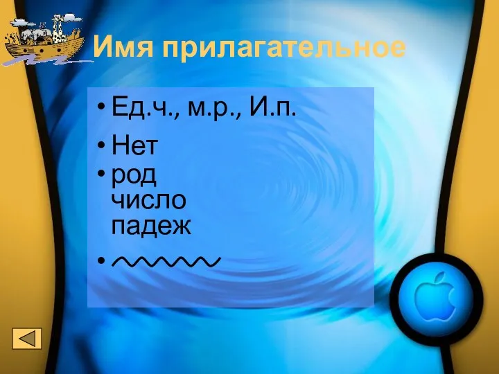 Имя прилагательное Ед.ч., м.р., И.п. Нет род число падеж