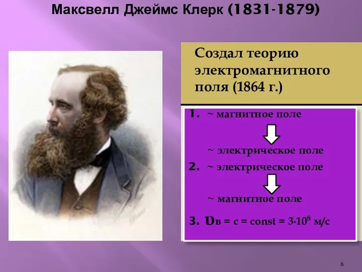 Максвелл Джеймс Клерк (1831-1879) ~ магнитное поле ~ электрическое поле