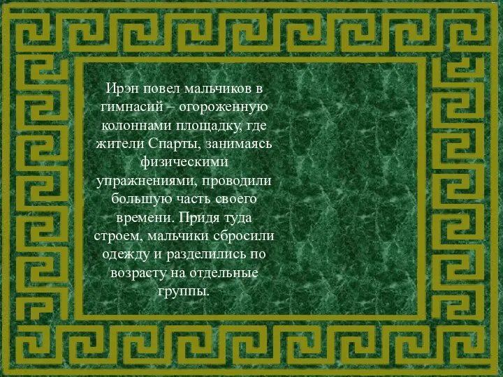 Ирэн повел мальчиков в гимнасий – огороженную колоннами площадку, где