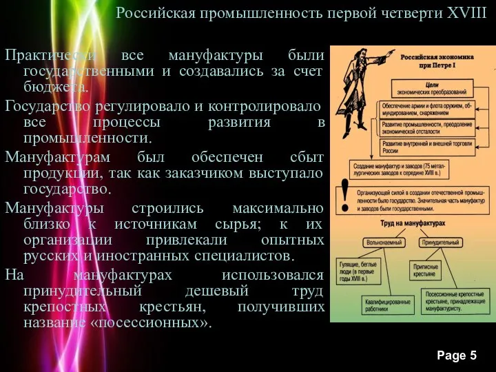 Российская промышленность первой четверти XVIII века имела свои особенности: Практически