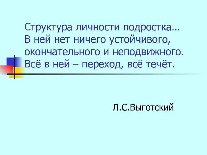 Структура личности подростка… В ней нет ничего устойчивого, окончательного и