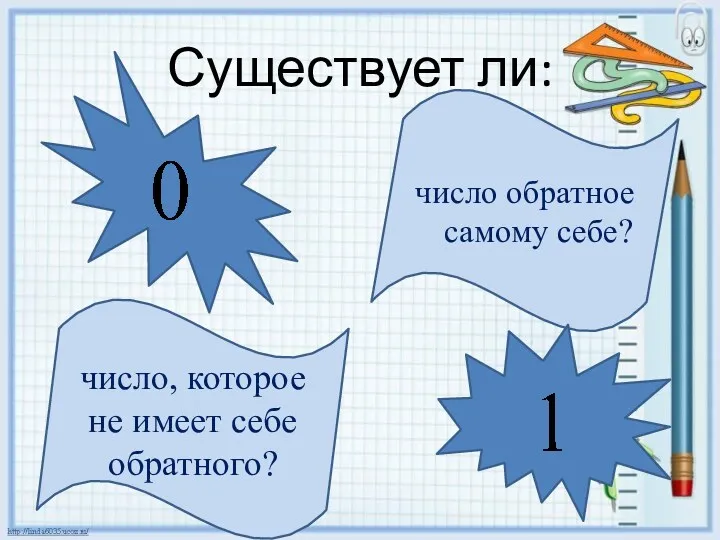 Существует ли: число обратное самому себе? число, которое не имеет себе обратного?