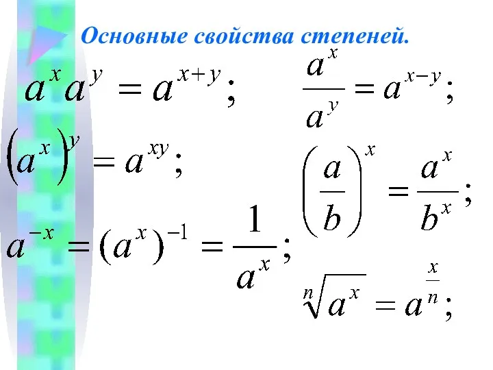 Основные свойства степеней.