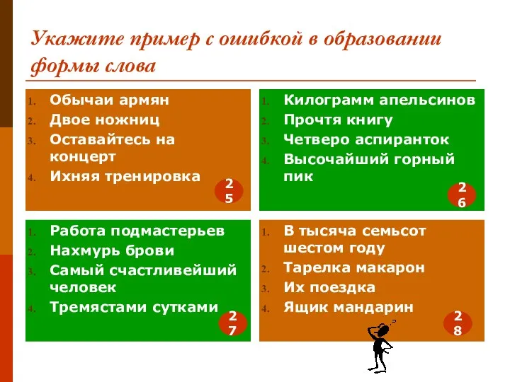 Укажите пример с ошибкой в образовании формы слова Обычаи армян