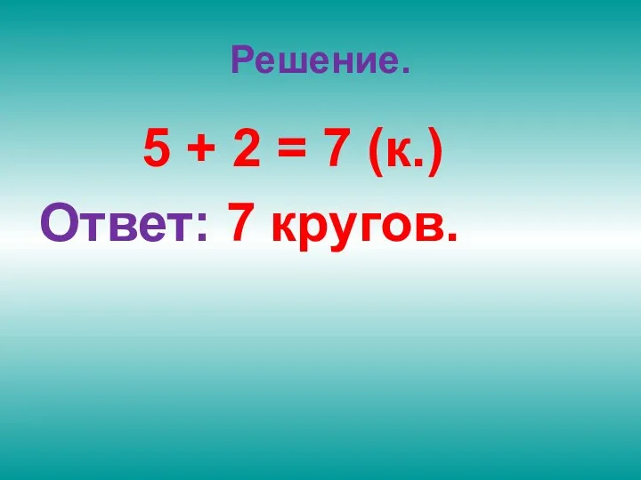 Решение. 5 + 2 = 7 (к.) Ответ: 7 кругов.