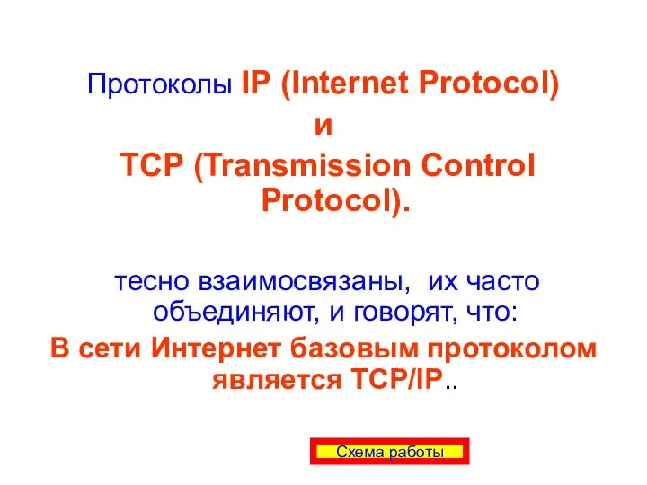 Протоколы IP (Internet Protocol) и TCP (Transmission Control Protocol). тесно взаимосвязаны, их часто