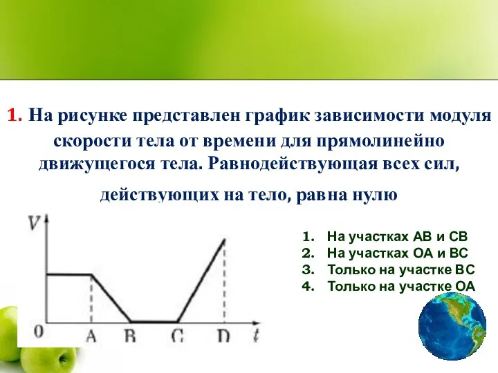 1. На рисунке представлен график зависимости модуля скорости тела от