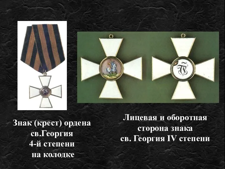 Знак (крест) ордена св.Георгия 4-й степени на колодке Лицевая и