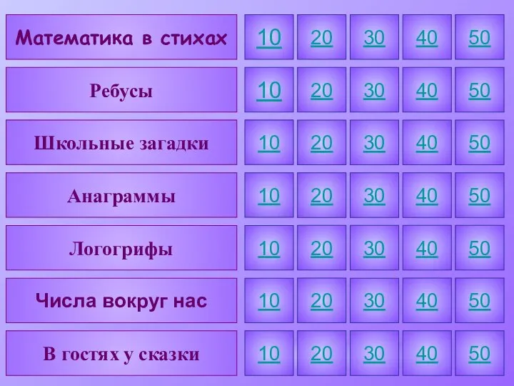 Математика в стихах Ребусы Школьные загадки Анаграммы Логогрифы Числа вокруг