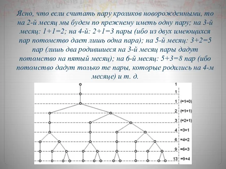 Ясно, что если считать пару кроликов новорожденными, то на 2-й месяц мы будем