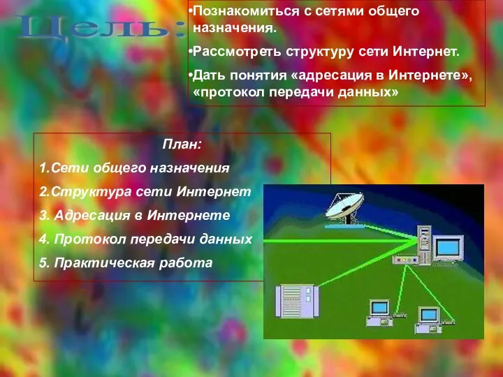 Цель: Познакомиться с сетями общего назначения. Рассмотреть структуру сети Интернет.