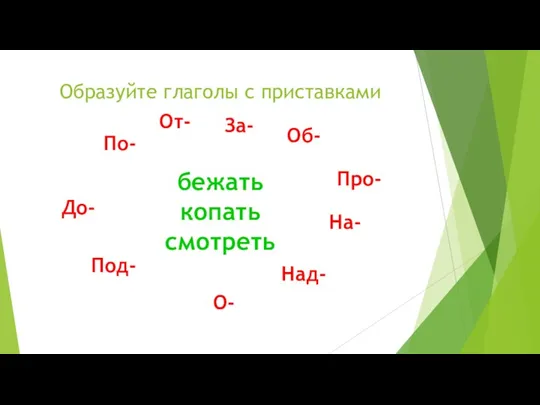 Образуйте глаголы с приставками бежать копать смотреть По- До- Под-