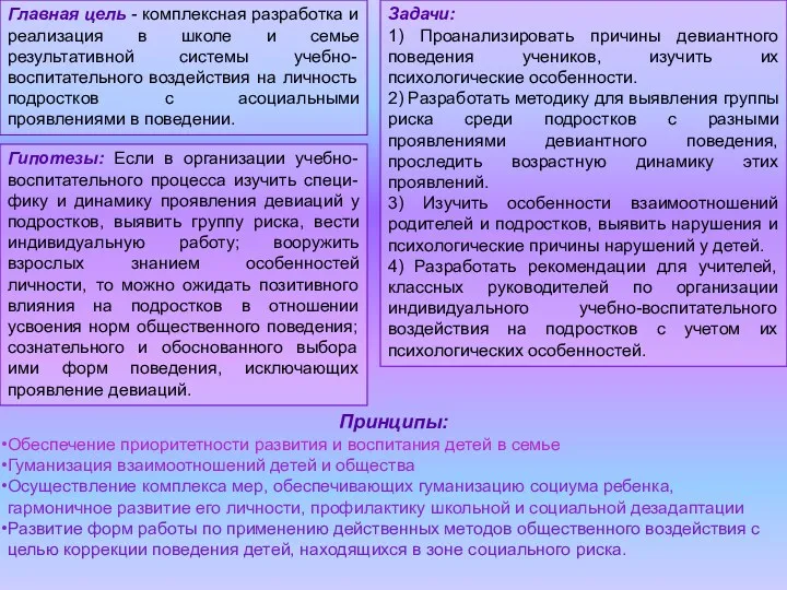 Главная цель - комплексная разработка и реализация в школе и