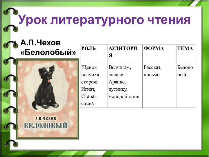 Урок литературного чтения А.П.Чехов «Белолобый»