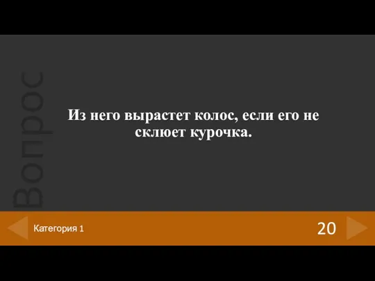 Из него вырастет колос, если его не склюет курочка. 20 Категория 1