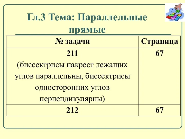 Гл.3 Тема: Параллельные прямые