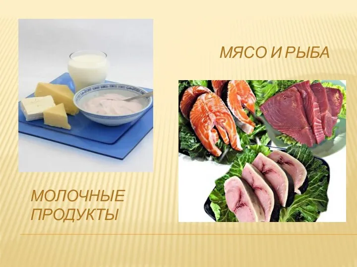 Молочные продукты Мясо и рыба