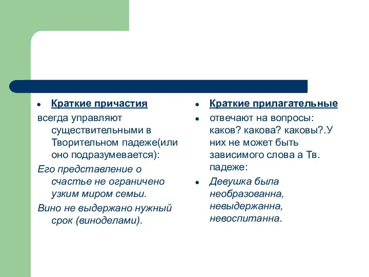 Краткие причастия всегда управляют существительными в Творительном падеже(или оно подразумевается):