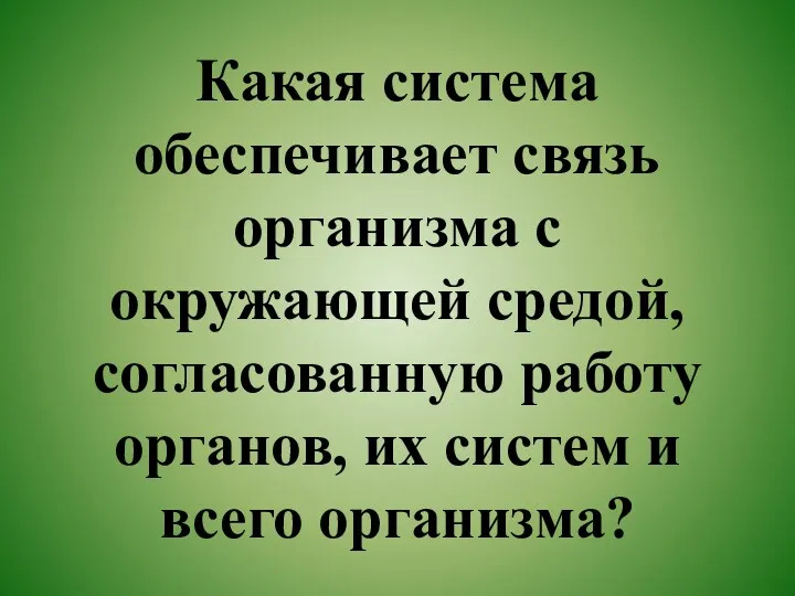 Какая система обеспечивает связь организма с окружающей средой, согласованную работу органов, их систем и всего организма?