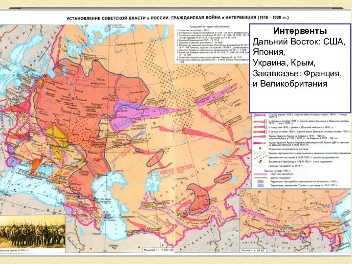 Интервенты Дальний Восток: США, Япония, Украина, Крым, Закавказье: Франция, и Великобритания