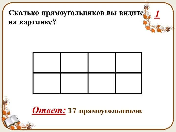 Сколько прямоугольников вы видите на картинке? Ответ: 17 прямоугольников 1
