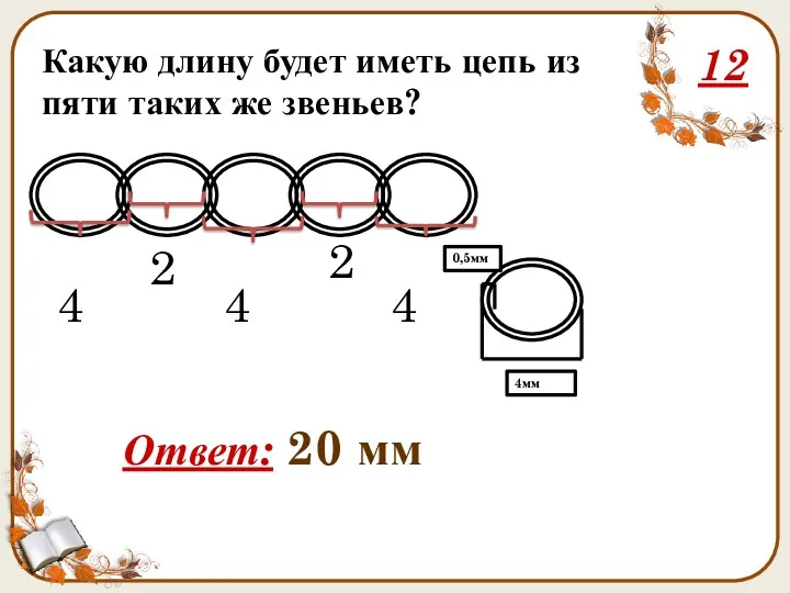 Какую длину будет иметь цепь из пяти таких же звеньев?