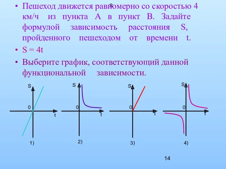 S Пешеход движется равномерно со скоростью 4 км/ч из пункта