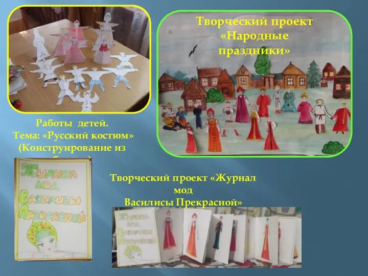 Творческий проект «Народные праздники» Работы детей. Тема: «Русский костюм» (Конструирование из бумаги) Творческий