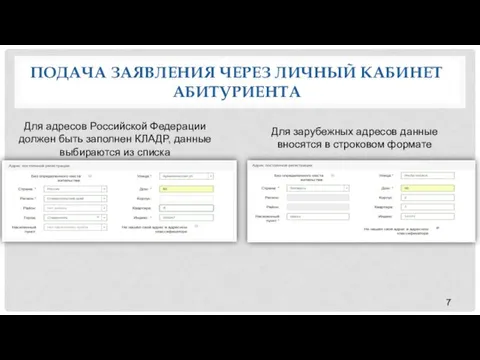 ПОДАЧА ЗАЯВЛЕНИЯ ЧЕРЕЗ ЛИЧНЫЙ КАБИНЕТ АБИТУРИЕНТА Для адресов Российской Федерации