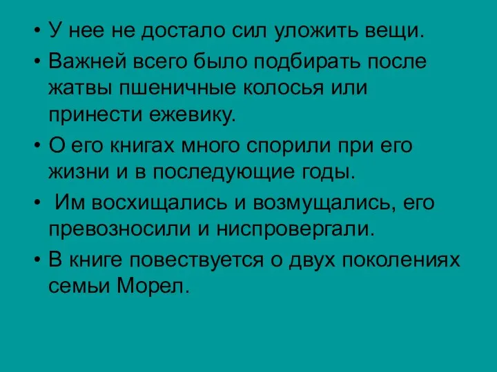 У нее не достало сил уложить вещи. Важней всего было