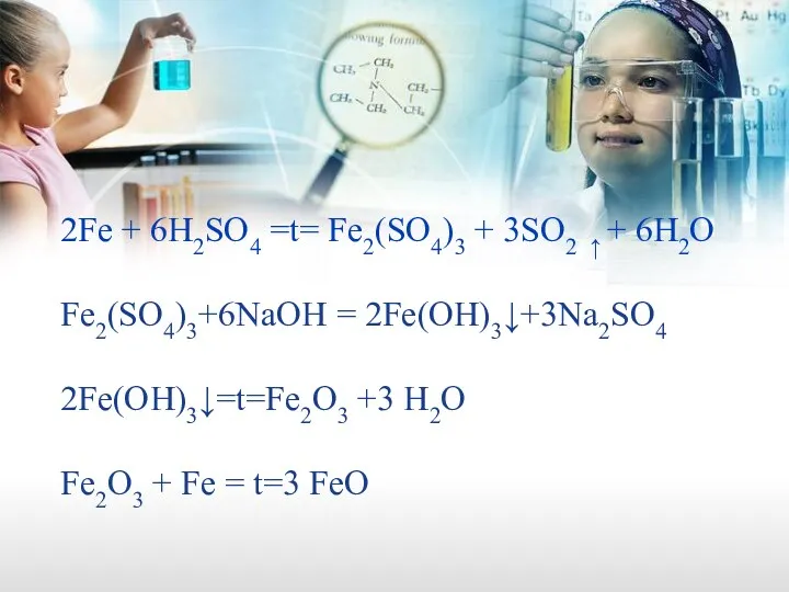 2Fe + 6H2SO4 =t= Fe2(SO4)3 + 3SO2 ↑ + 6H2O