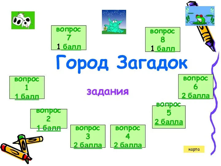 Город Загадок вопрос 1 1 балл вопрос 2 1 балл