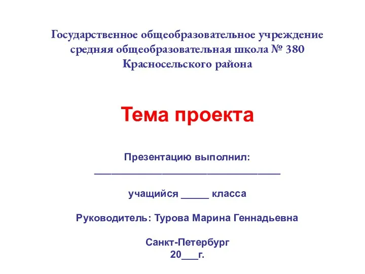Государственное общеобразовательное учреждение средняя общеобразовательная школа № 380 Красносельского района