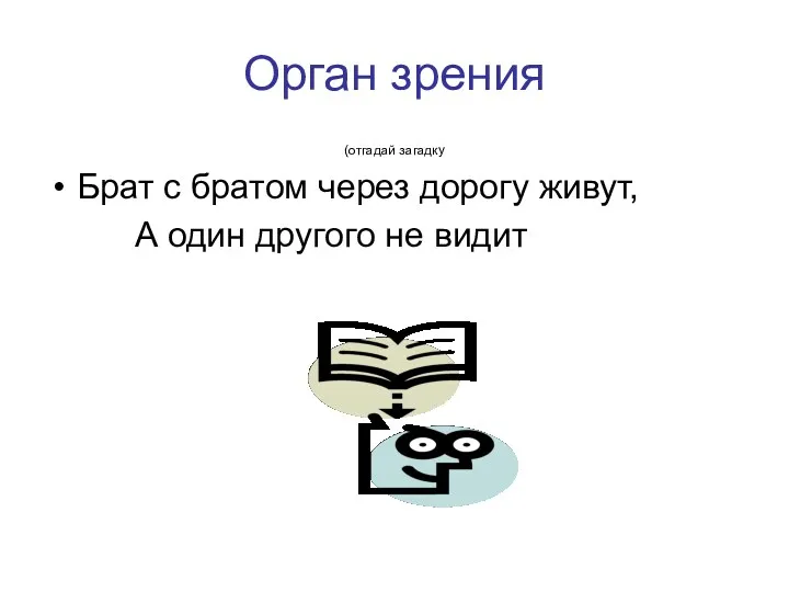 Орган зрения (отгадай загадку Брат с братом через дорогу живут, А один другого не видит