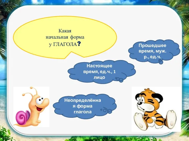 Какая начальная форма у ГЛАГОЛА? Неопределённая форма глагола Настоящее время,