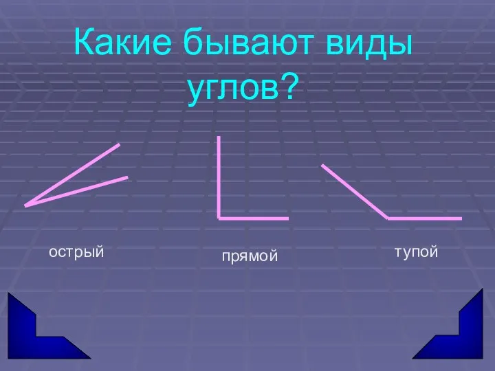 Какие бывают виды углов? острый прямой тупой