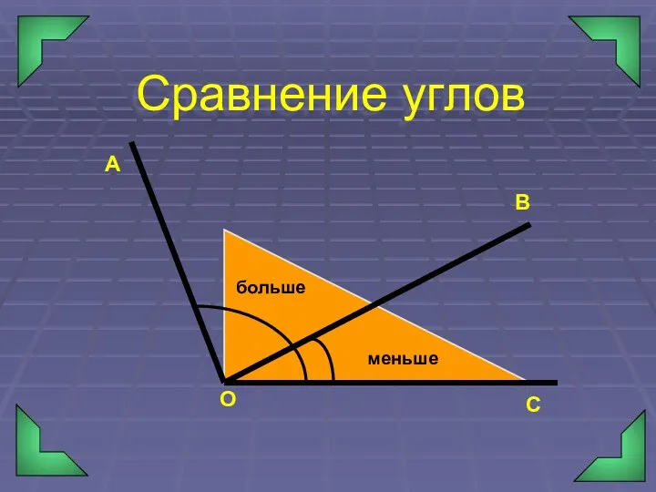 Сравнение углов О С А меньше больше В