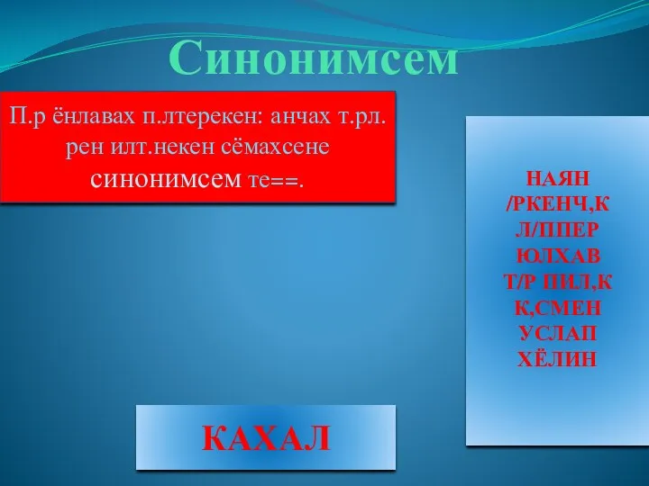 Синонимсем НАЯН /РКЕНЧ,К Л/ППЕР ЮЛХАВ Т/Р ПИЛ,К К,СМЕН УСЛАП ХЁЛИН