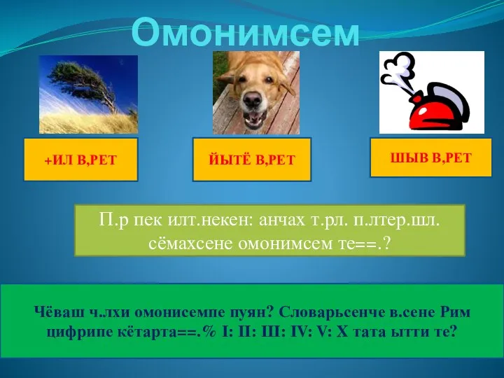 Омонимсем П.р пек илт.некен: анчах т.рл. п.лтер.шл. сёмахсене омонимсем те==.?