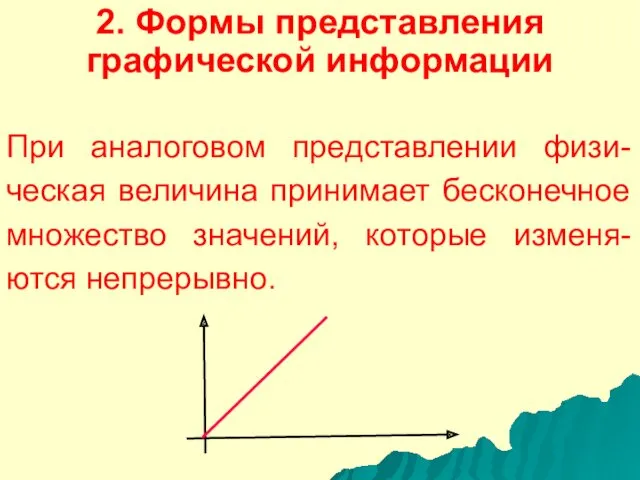 2. Формы представления графической информации При аналоговом представлении физи-ческая величина