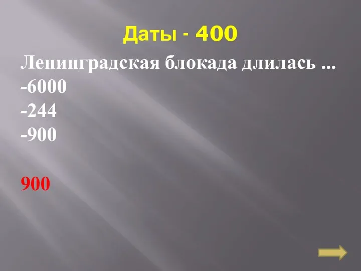 Даты - 400 Ленинградская блокада длилась ... -6000 -244 -900 900