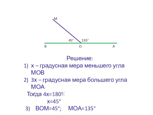 135° 45° M O B A Решение: х – градусная