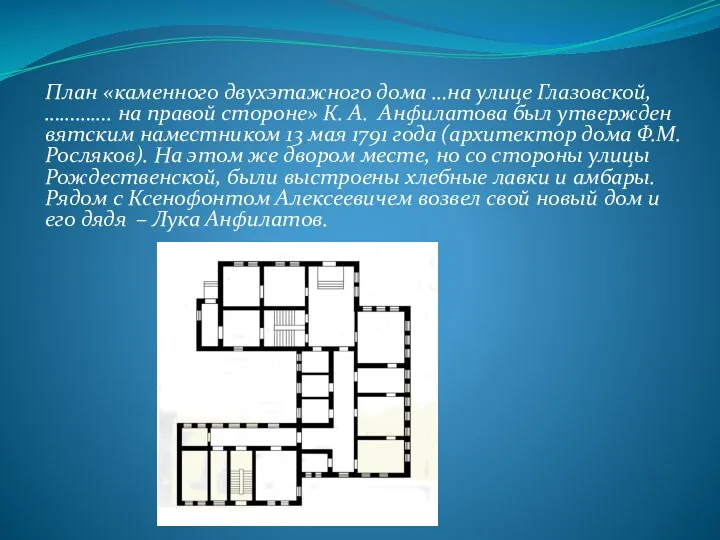 План «каменного двухэтажного дома …на улице Глазовской, …………. на правой