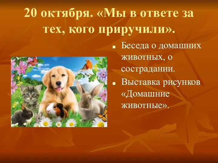 20 октября. «Мы в ответе за тех, кого приручили». Беседа