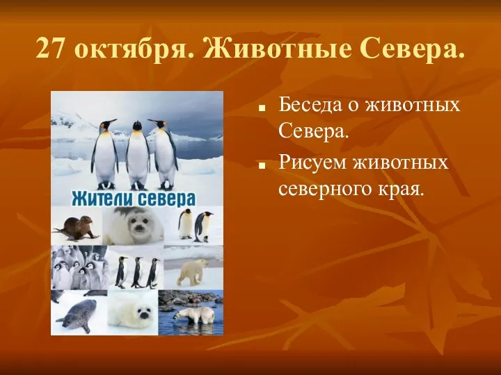 27 октября. Животные Севера. Беседа о животных Севера. Рисуем животных северного края.